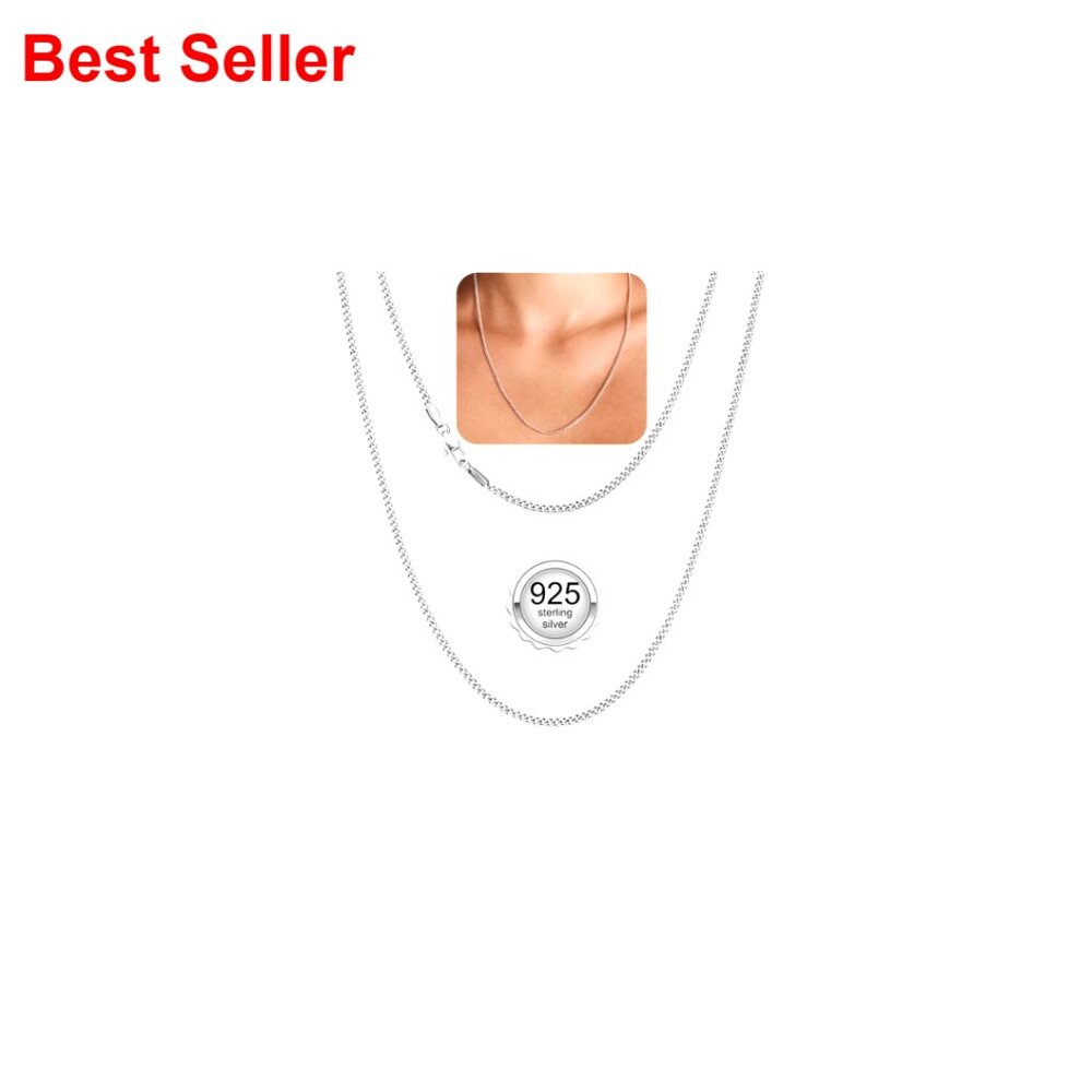 Sterling Silver Plated Cuban Link Chain Necklace, 1.5mm/2mm/3mm Widths